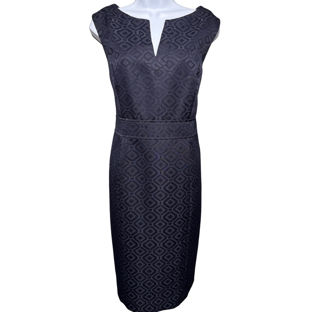 VTG KASPER Womens Black Jacquard Sheath Dress Sz 12 Textured‎ Office Timeless